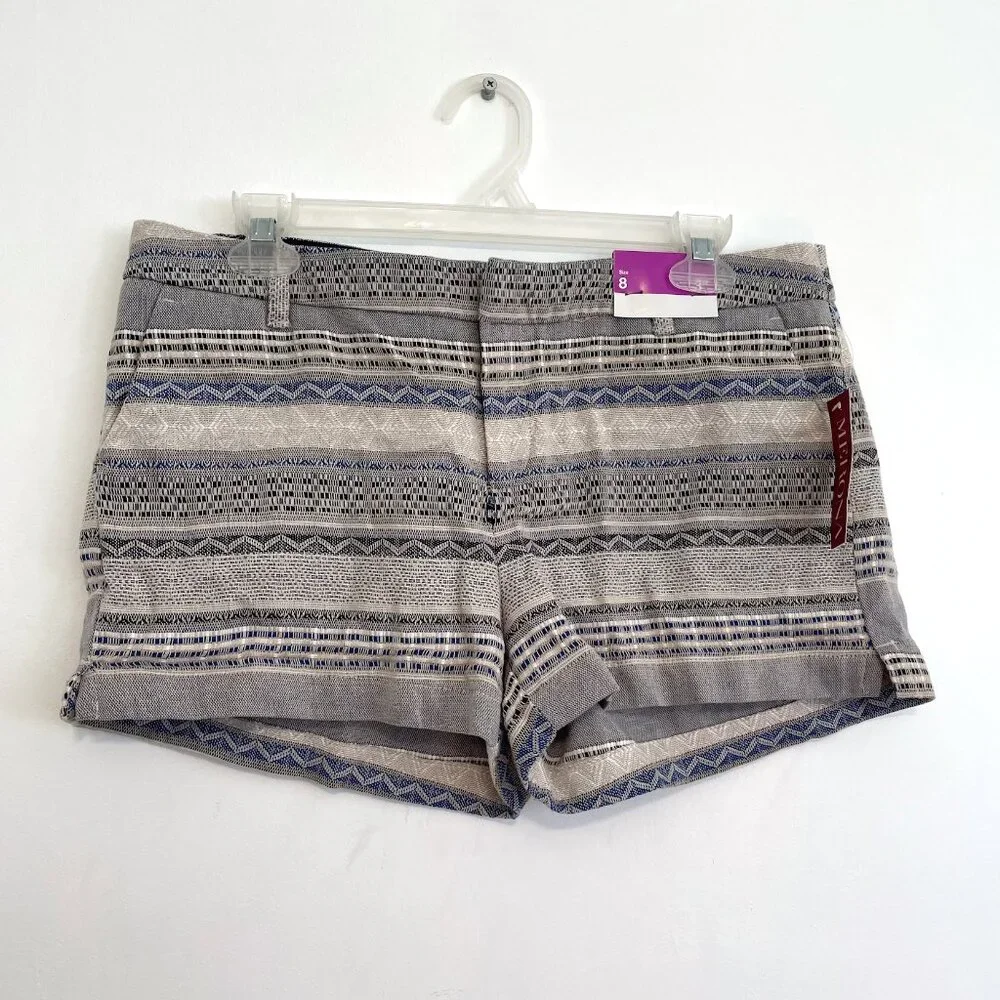 NEW NWT MERONA Aztec Stripe Chino Knit Shorts Cream Beige Tan Tribal Geometric 8